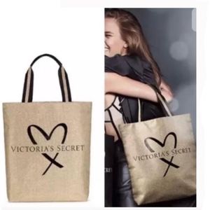 VICTORIA'S SECRET SHANGHAI GOLD GLITTER CANVAS TOTE